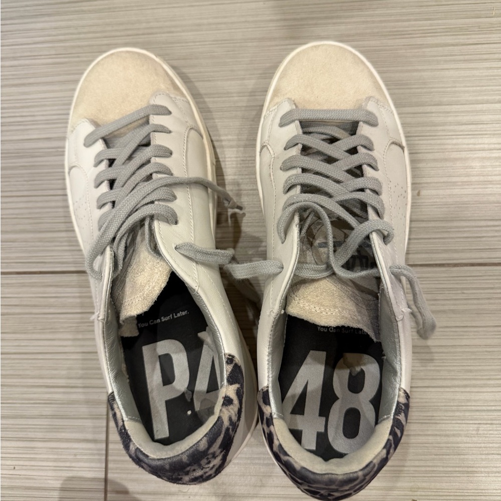 P448 White and Gray Sneakers with Cheetah Print, Women’s Size 41
